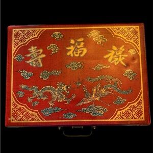 Antique Red and Gold Dragon Dominoes Wooden Case ‘No dominoes’ only case